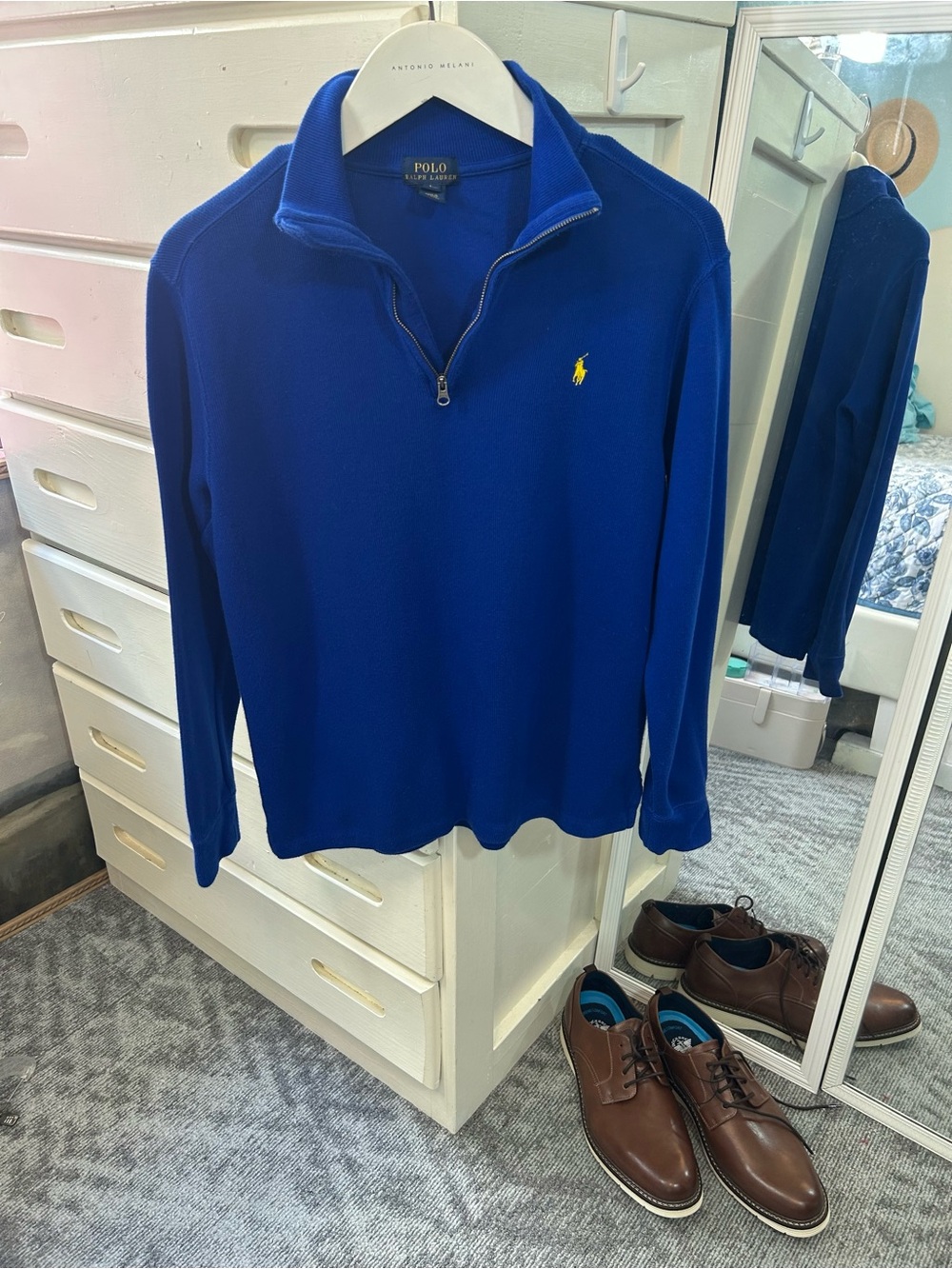 Polo by Ralph Lauren Knit 100% Cotton Blue Quarter-Zip Pullover Embroidered Pony